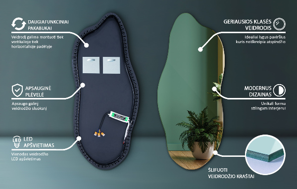 Ausgefallene spiegel mit led 35x80 cm