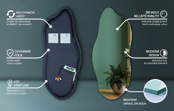 Ausgefallene spiegel mit led 40x90 cm