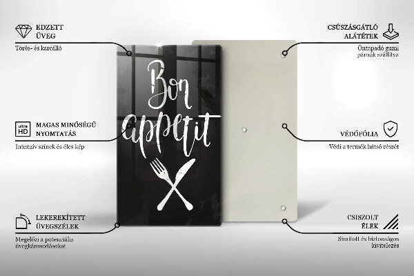 Glas Ceranfeldabdeckung Bon appetit-Inschrift