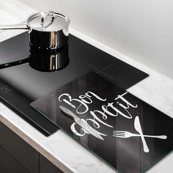 Glas Ceranfeldabdeckung Bon appetit-Inschrift