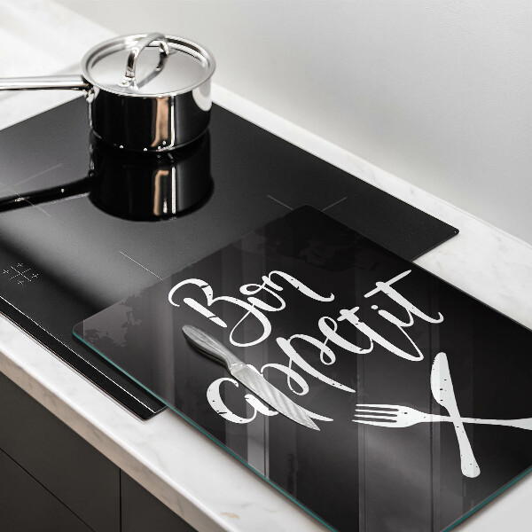 Glas Ceranfeldabdeckung Bon appetit-Inschrift