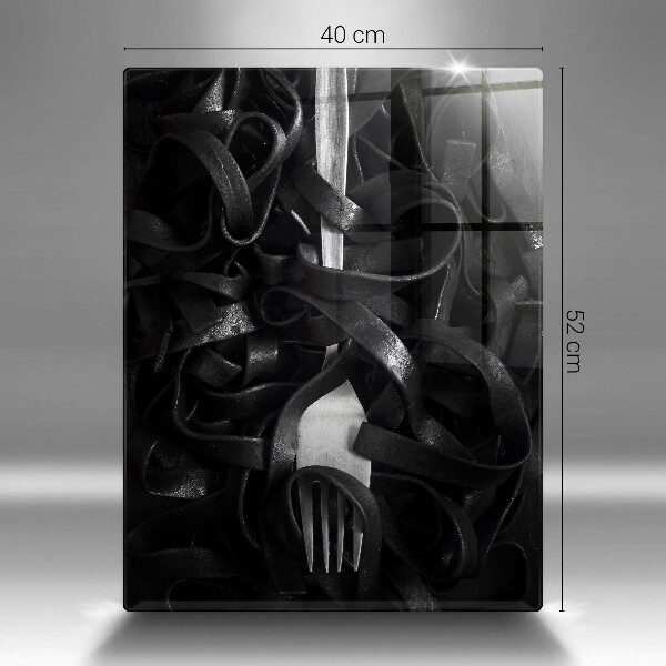 Glas Ceranfeldabdeckung Schwarze Nudeln und Gabel