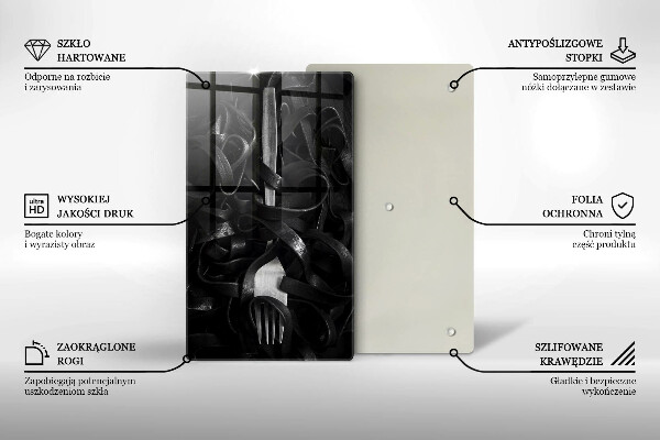 Glas Ceranfeldabdeckung Schwarze Nudeln und Gabel