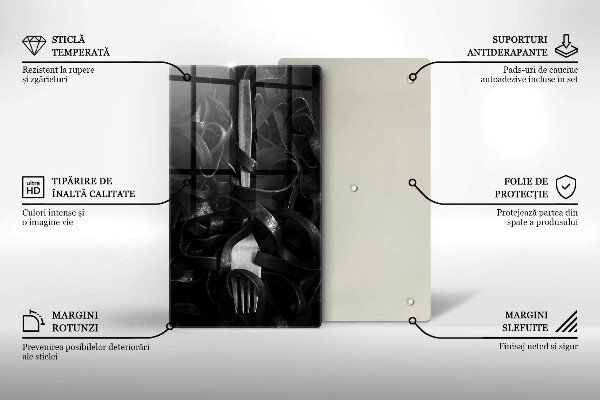 Glas Ceranfeldabdeckung Schwarze Nudeln und Gabel