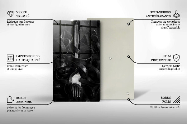 Glas Ceranfeldabdeckung Schwarze Nudeln und Gabel
