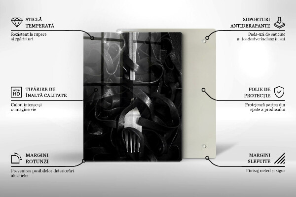 Glas Ceranfeldabdeckung Schwarze Nudeln und Gabel