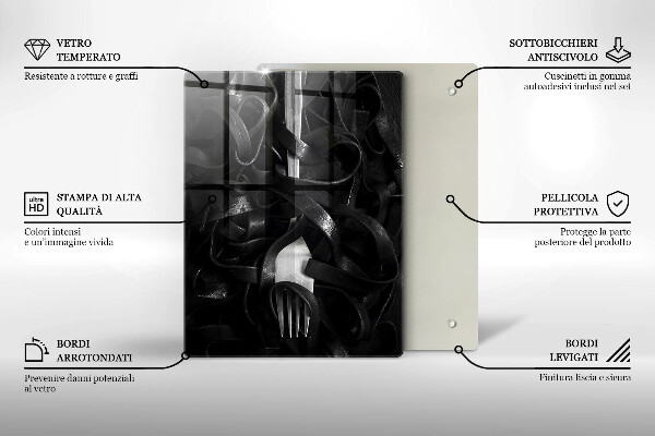 Glas Ceranfeldabdeckung Schwarze Nudeln und Gabel