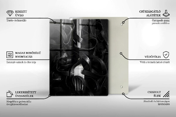 Glas Ceranfeldabdeckung Schwarze Nudeln und Gabel