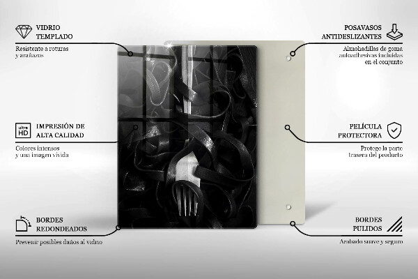 Glas Ceranfeldabdeckung Schwarze Nudeln und Gabel