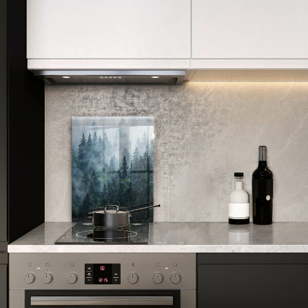 Glas Ceranfeldabdeckung Waldbäume und Nebel