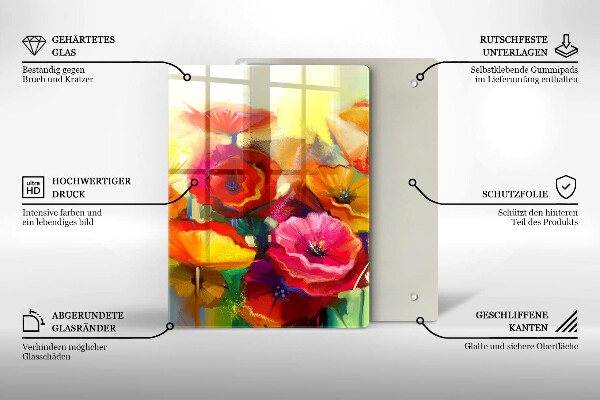 Glas Ceranfeldabdeckung Bemalte bunte Blumen