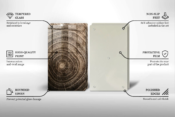 Glas Herdabdeckplatte Holzringe