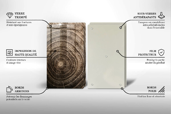 Glas Herdabdeckplatte Holzringe