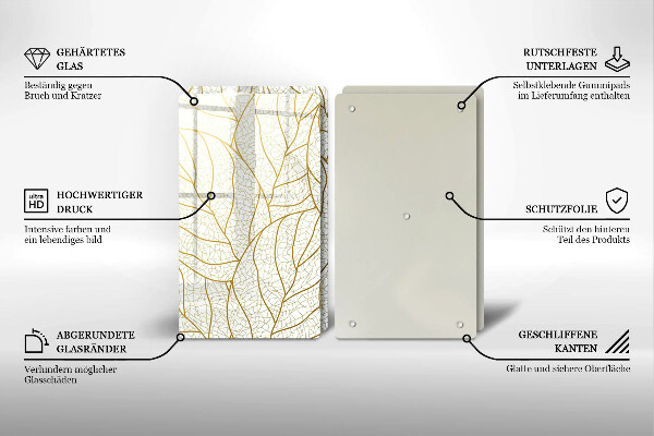 Glas Herdabdeckplatte Line-Art-Blättermuster