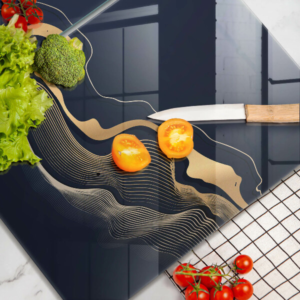 Glas Herdabdeckplatte Abstrakte goldene Linien