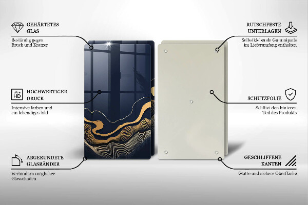 Glas Herdabdeckplatte Abstrakte goldene Linien