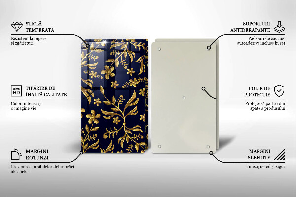 Glas Herdabdeckplatte Goldenes Blumenmotiv