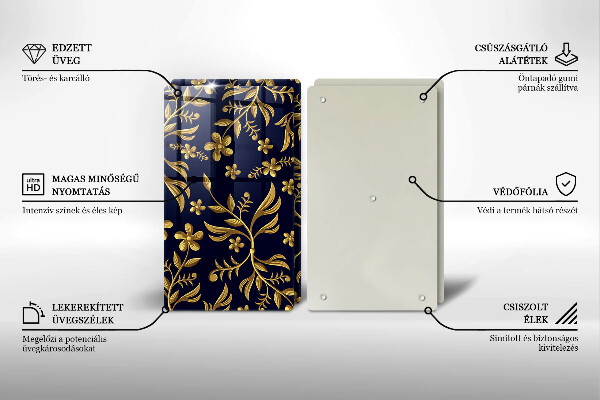 Glas Herdabdeckplatte Goldenes Blumenmotiv