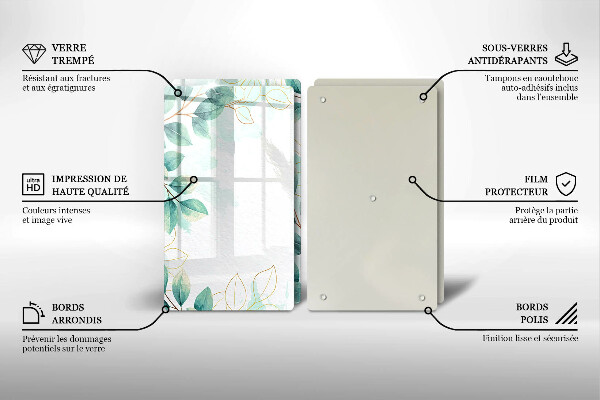 Glas Herdabdeckplatte Bemalte Blätter