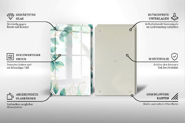 Glas Herdabdeckplatte Bemalte Blätter