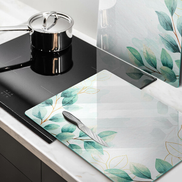 Glas Herdabdeckplatte Bemalte Blätter