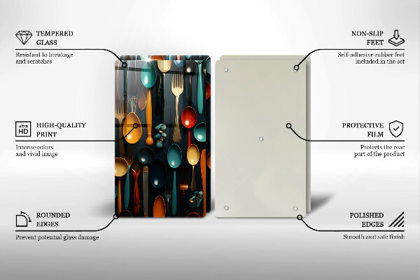 Glas Ceranfeldabdeckung Bunte Löffel und Gabeln