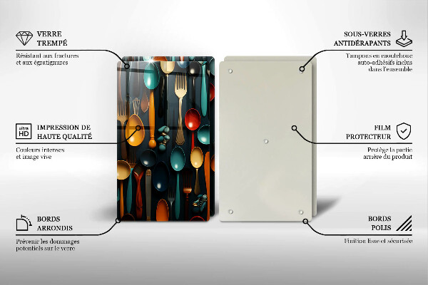 Glas Ceranfeldabdeckung Bunte Löffel und Gabeln