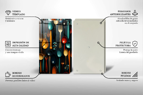 Glas Ceranfeldabdeckung Bunte Löffel und Gabeln