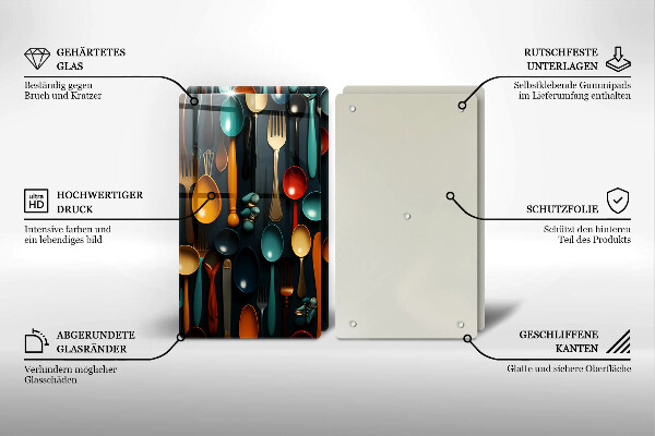 Glas Ceranfeldabdeckung Bunte Löffel und Gabeln