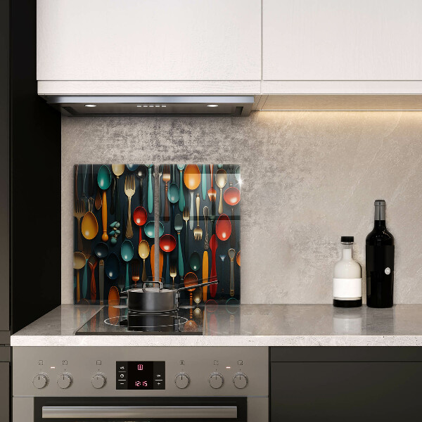 Glas Ceranfeldabdeckung Bunte Löffel und Gabeln