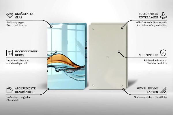 Glas Ceranfeldabdeckung Wasser auf blauem Hintergrund