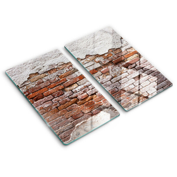 Glas Herdabdeckplatte Alte Ziegel- und Betonmauer