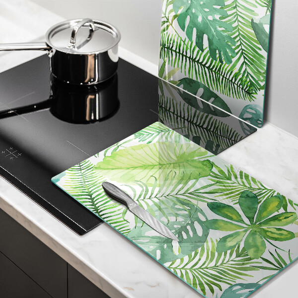 Glas Herdabdeckplatte Aquarell-Boho-Blätter