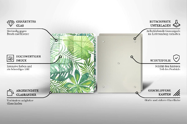 Glas Herdabdeckplatte Aquarell-Boho-Blätter