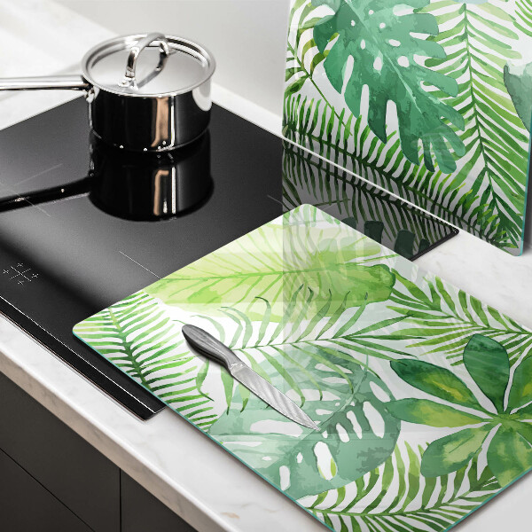 Glas Herdabdeckplatte Aquarell-Boho-Blätter