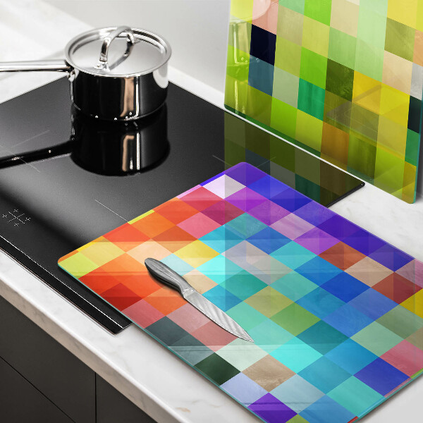 Glas Herdabdeckplatte Bunte Pixelquadrate