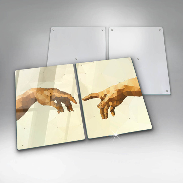 Glas Herdabdeckplatte Erschaffung von Adams Händen