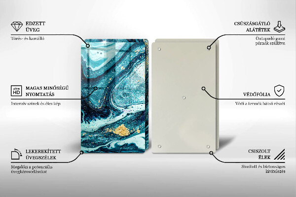 Glas Ceranfeldabdeckung Blaugoldene Abstraktion