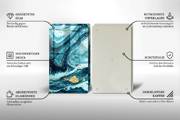 Glas Ceranfeldabdeckung Blaugoldene Abstraktion