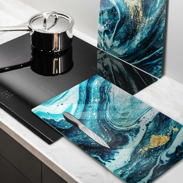 Glas Ceranfeldabdeckung Blaugoldene Abstraktion