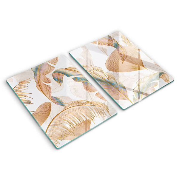 Glas Ceranfeldabdeckung Boho-Federn und Blätter