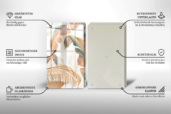 Glas Ceranfeldabdeckung Boho-Federn und Blätter