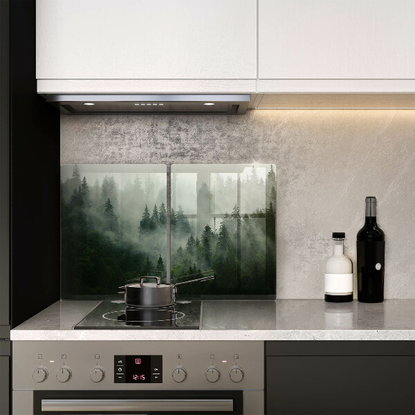 Glas Herdabdeckplatte Nebelige Waldlandschaft