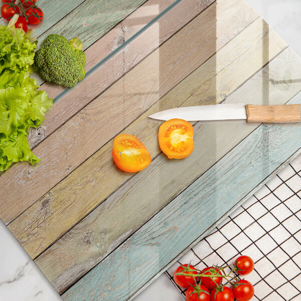 Glas Herdabdeckplatte Bunte Vintage-Bretter