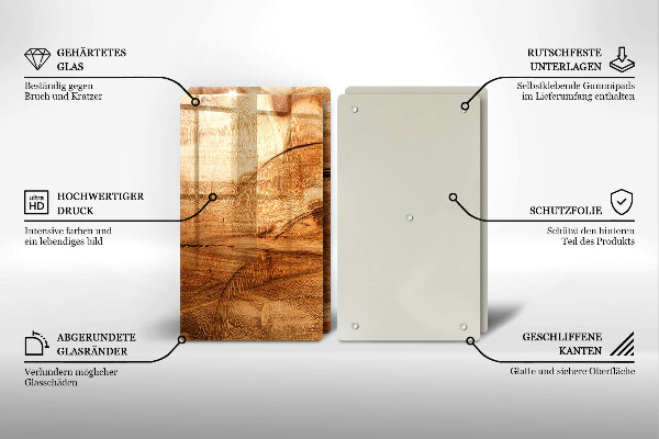 Glas Herdabdeckplatte Holzbrettstruktur