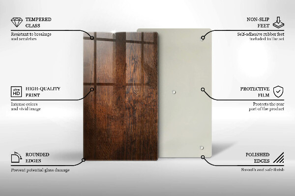 Glas Herdabdeckplatte Dunkles Holzbrett