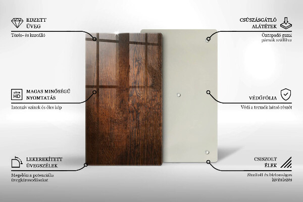 Glas Herdabdeckplatte Dunkles Holzbrett