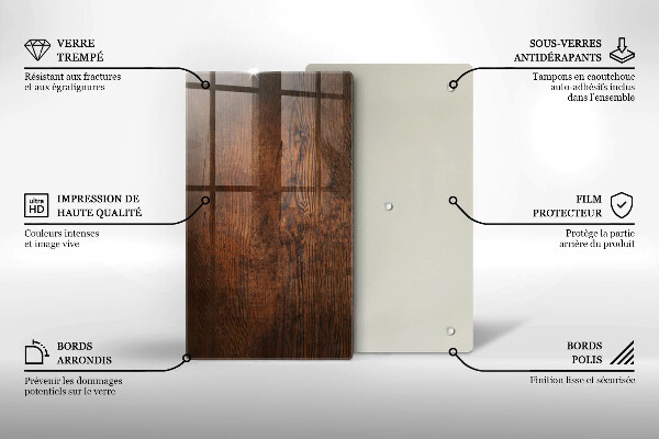 Glas Herdabdeckplatte Dunkles Holzbrett