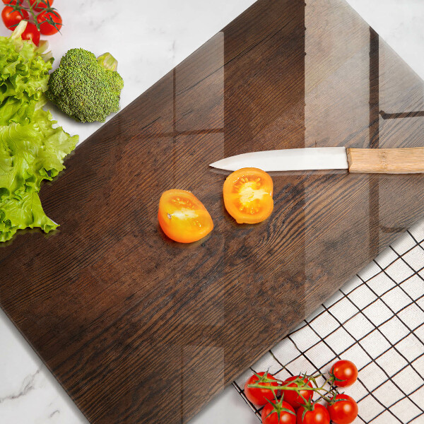 Glas Herdabdeckplatte Dunkles Holzbrett