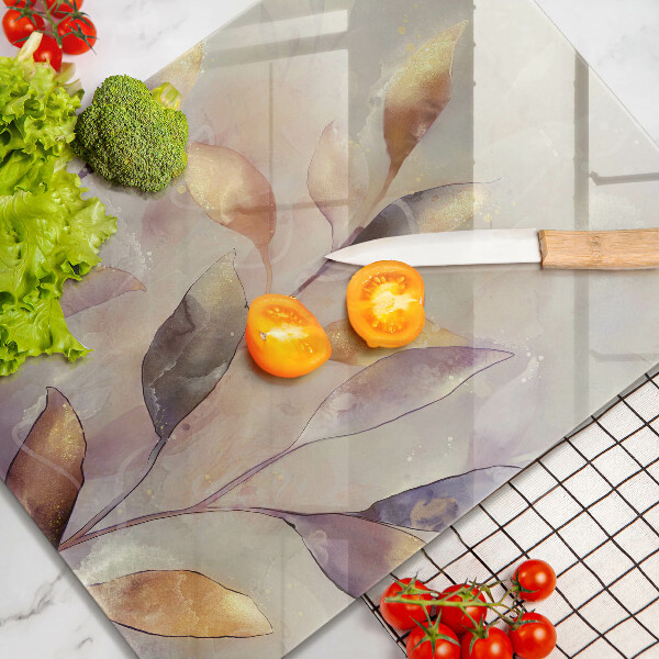 Glas Herdabdeckplatte Bemalte Boho-Blätter